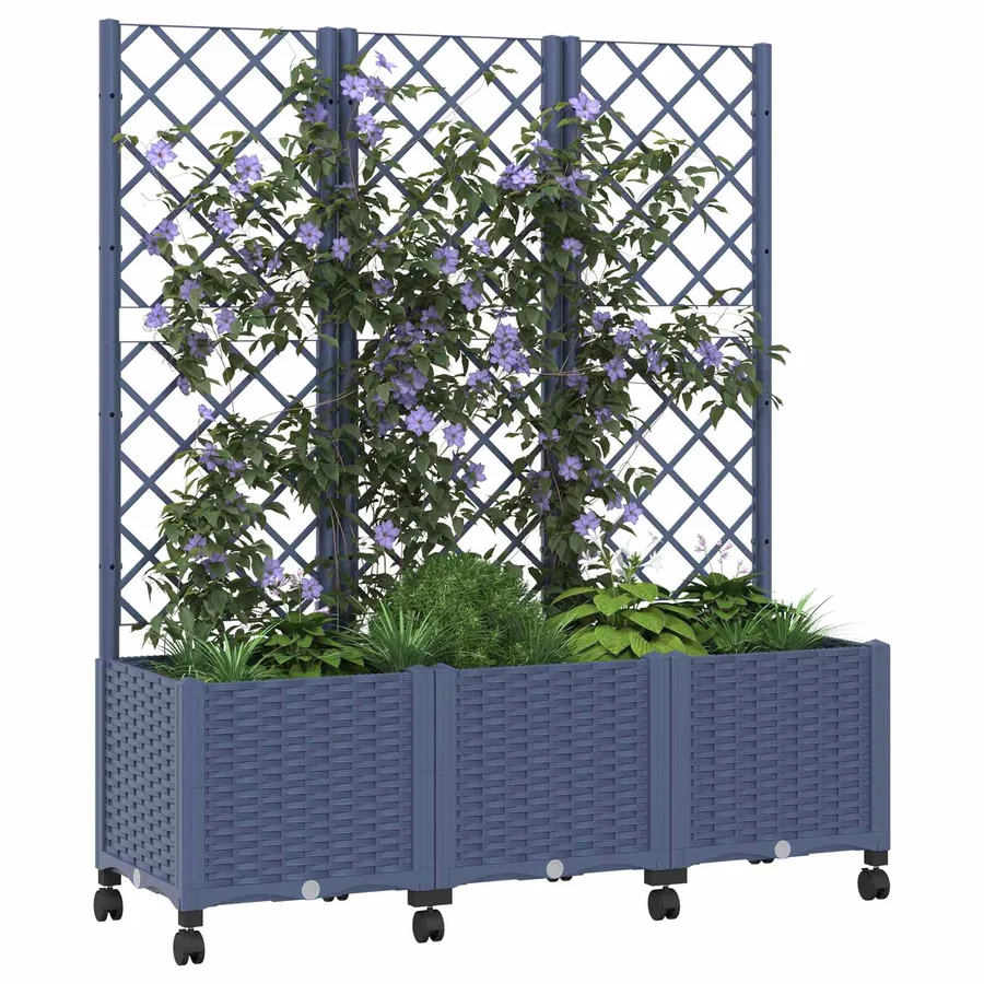Bac de jardin avec treillis et roues Gris Bleu PP - 3