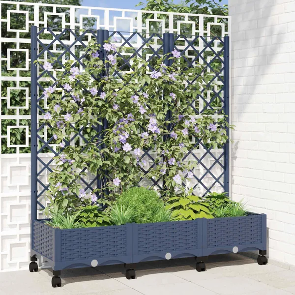 Bac de jardin avec treillis et roues Gris Bleu PP
