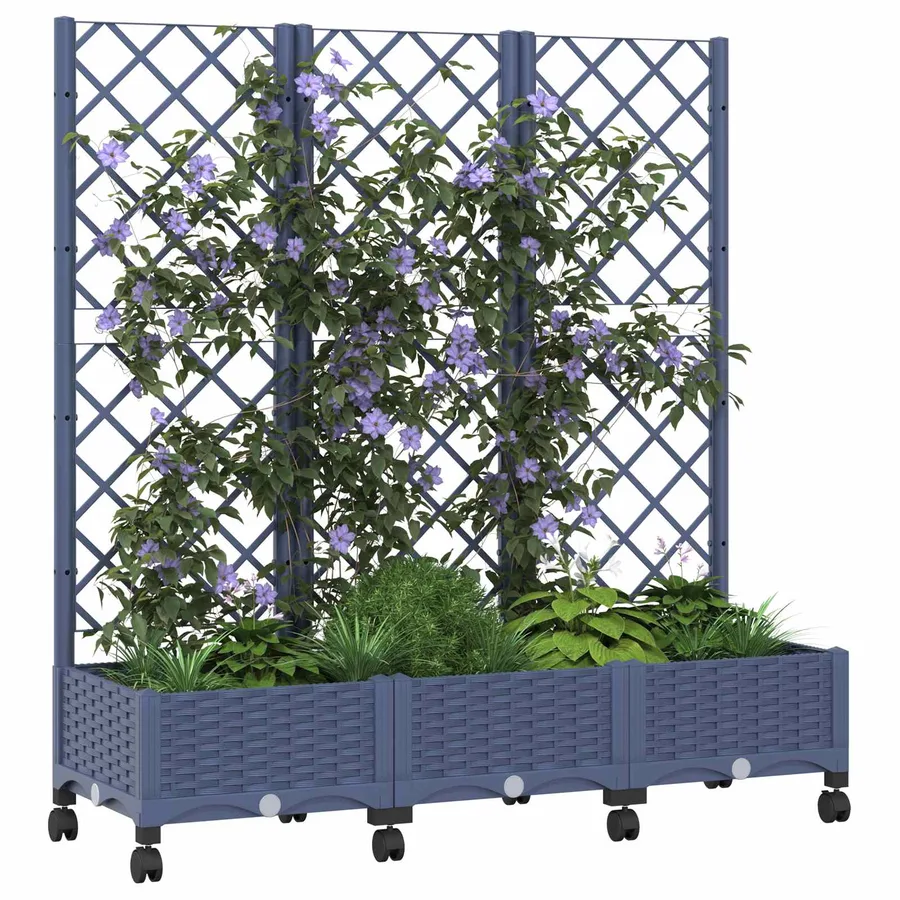 Bac de jardin avec treillis et roues Gris Bleu PP - 3
