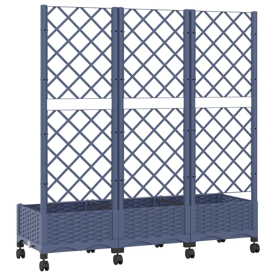 Bac de jardin avec treillis et roues Gris Bleu PP - 5