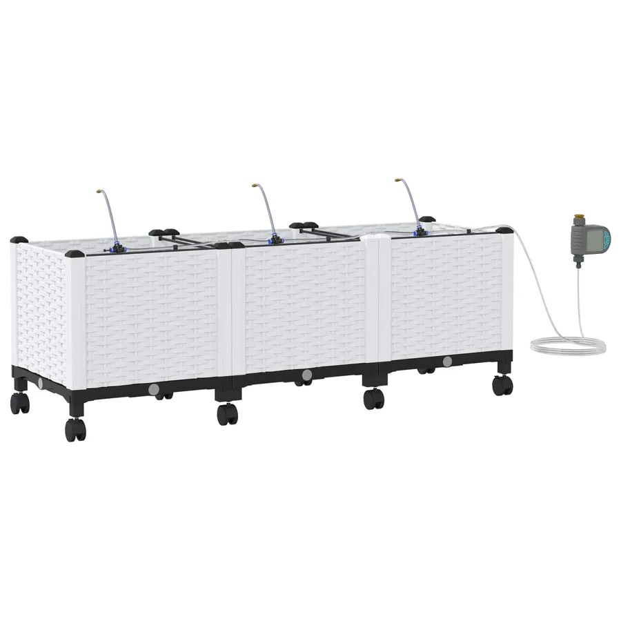 Porte-plante de jardin avec irrigation et roues 3 pc Blanc PP - 2