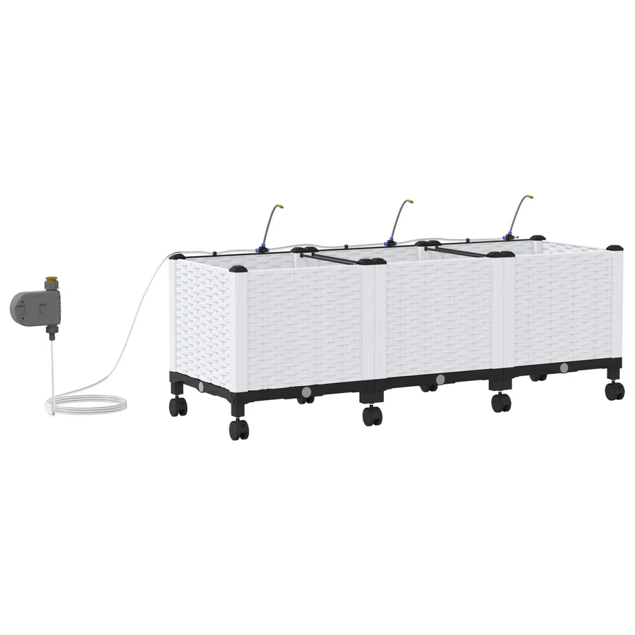 Porte-plante de jardin avec irrigation et roues 3 pc Blanc PP - 4