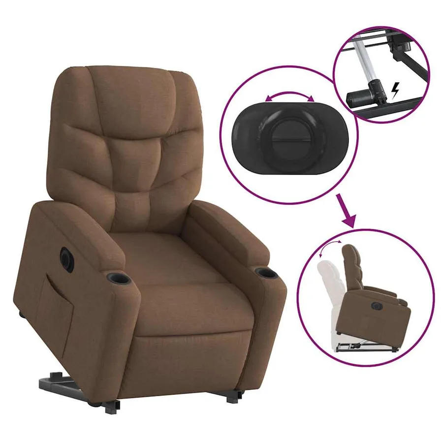 Fauteuil inclinable électrique marron tissu - 11