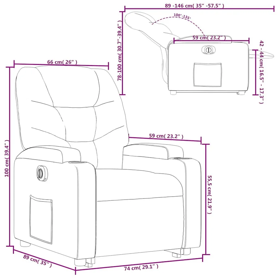 Fauteuil inclinable électrique marron tissu - 17