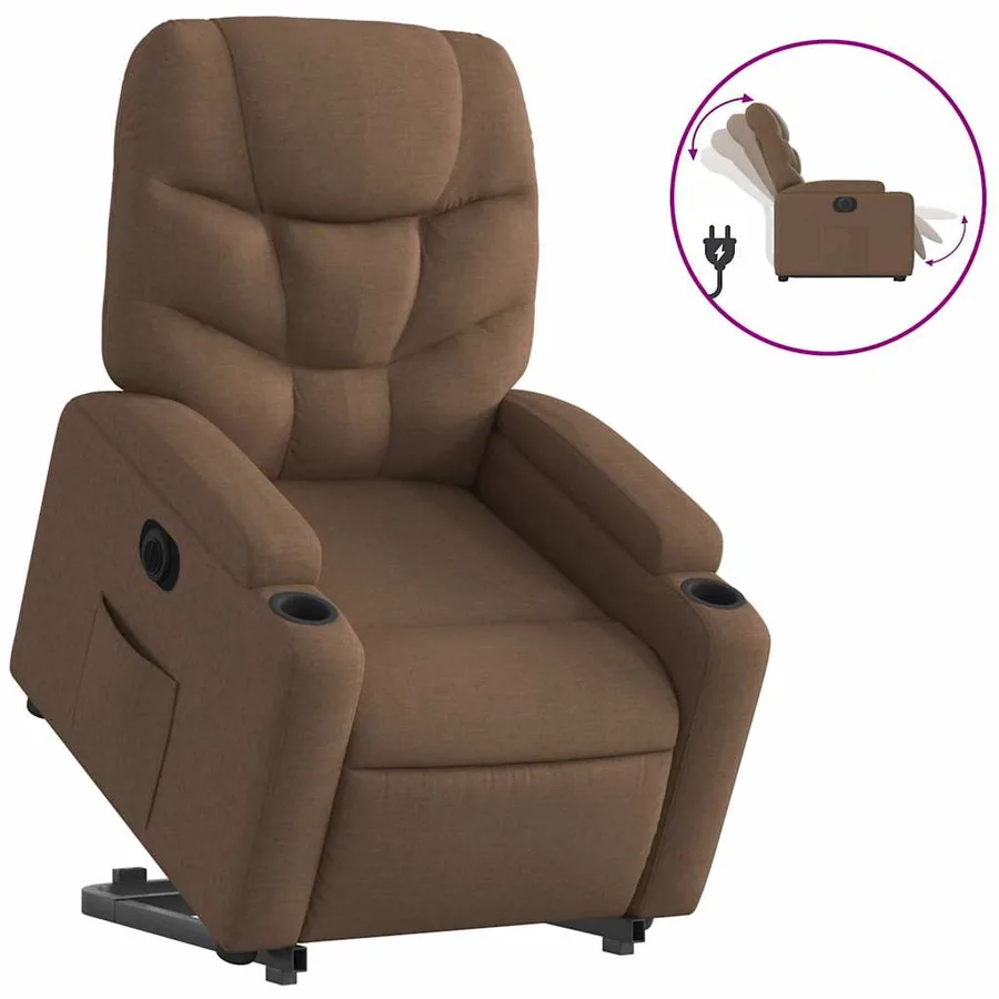 Fauteuil inclinable électrique marron tissu - 2