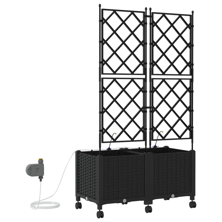 Porte-plante de jardin avec irrigation et roues 2 pc Noir PP - 4