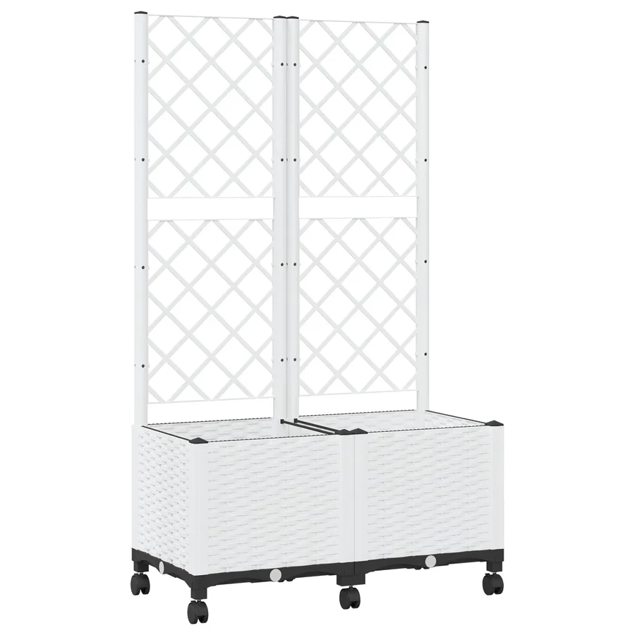 Bac de jardin avec treillis et roues Blanc 80 x 40 x 146 cm PP - 2