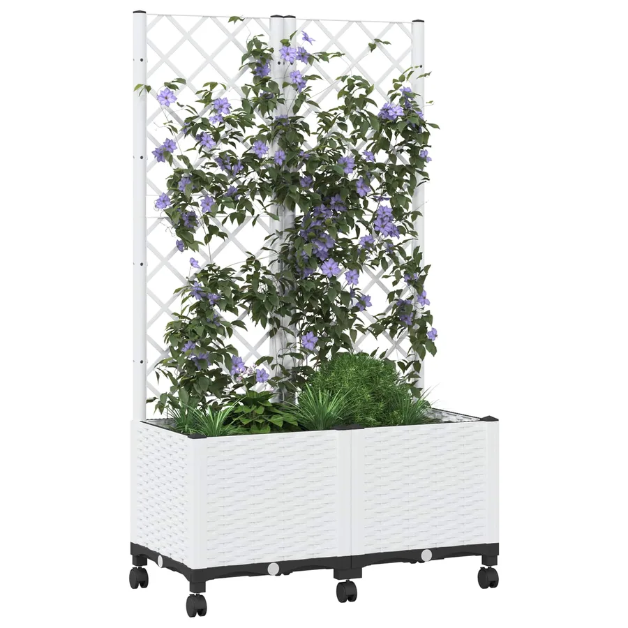 Bac de jardin avec treillis et roues Blanc 80 x 40 x 146 cm PP - 3
