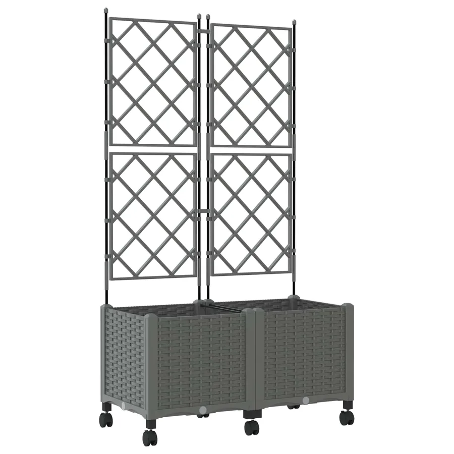Bac de jardin avec treillis et roues 2 pc Gris clair PP - 2