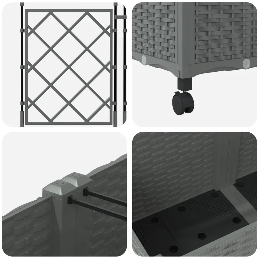 Bac de jardin avec treillis et roues 2 pc Gris clair PP - 5