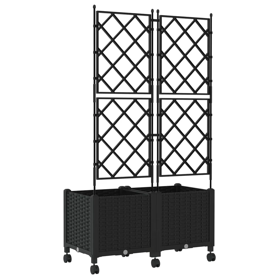 Bac de jardin avec treillis et roues 2 pc Noir 80 x 40 x 149 cm - 4