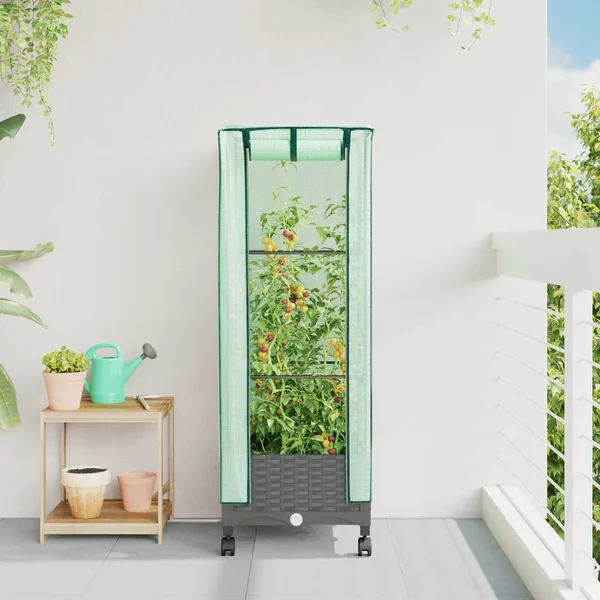 Jardinière de jardin avec couverture de serre et roues PP