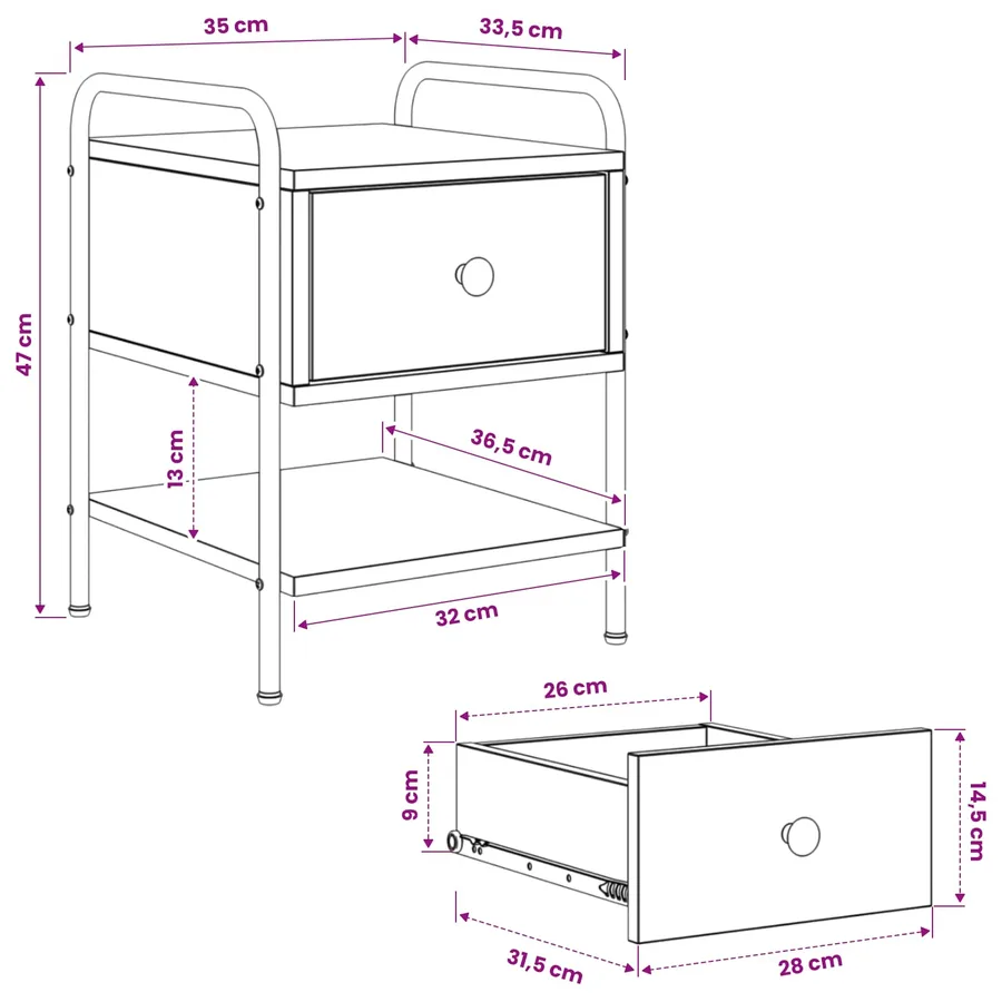 Table de chevet 2 pc Chêne Sonoma Bois d'ingénierie - 12