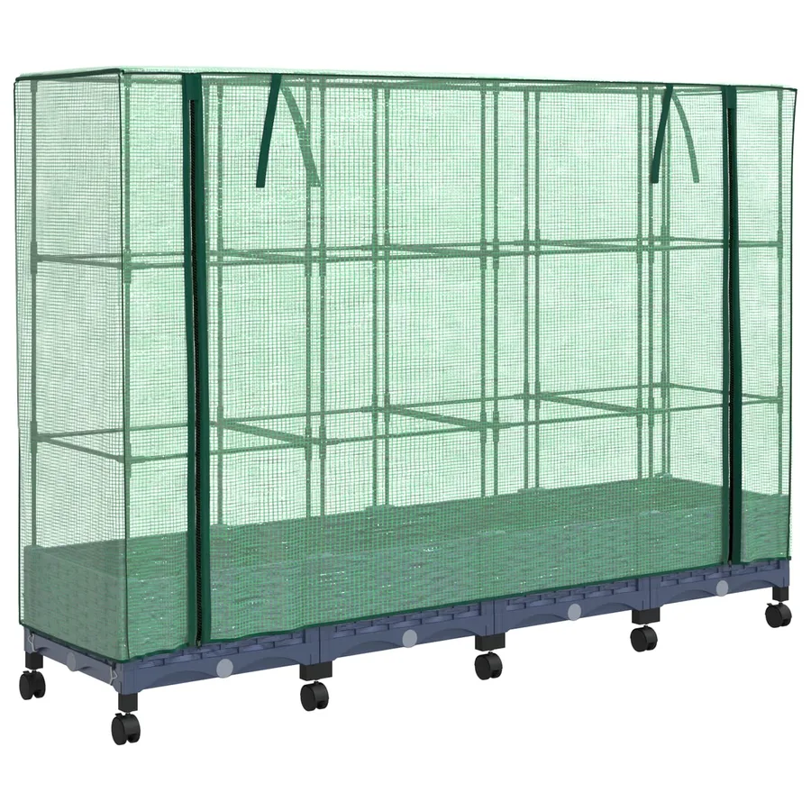 Jardinière de jardin avec couverture de serre et roues 4 pc PP - 2