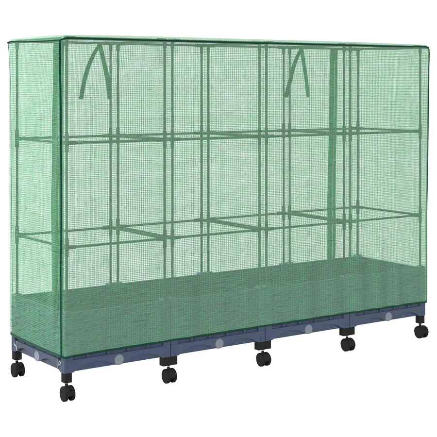 Jardinière de jardin avec couverture de serre et roues 4 pc PP - 4