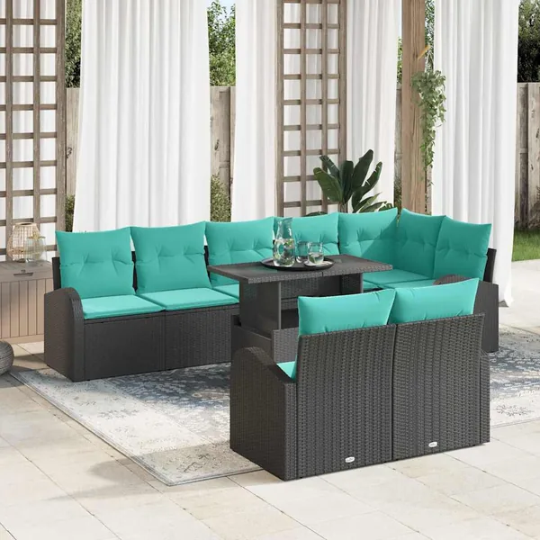 Ensemble de canapé de jardin 9 pcs Noir Poly rotin
