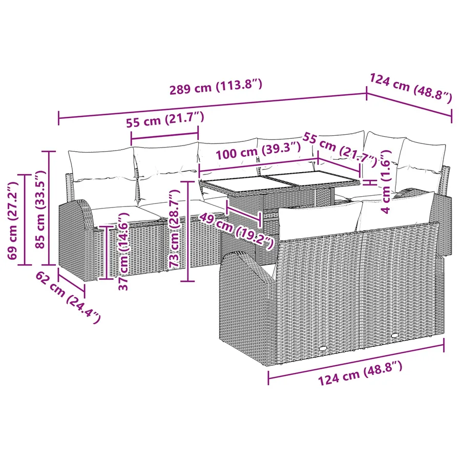 Ensemble de canapé de jardin 9 pcs Noir Poly rotin - 15