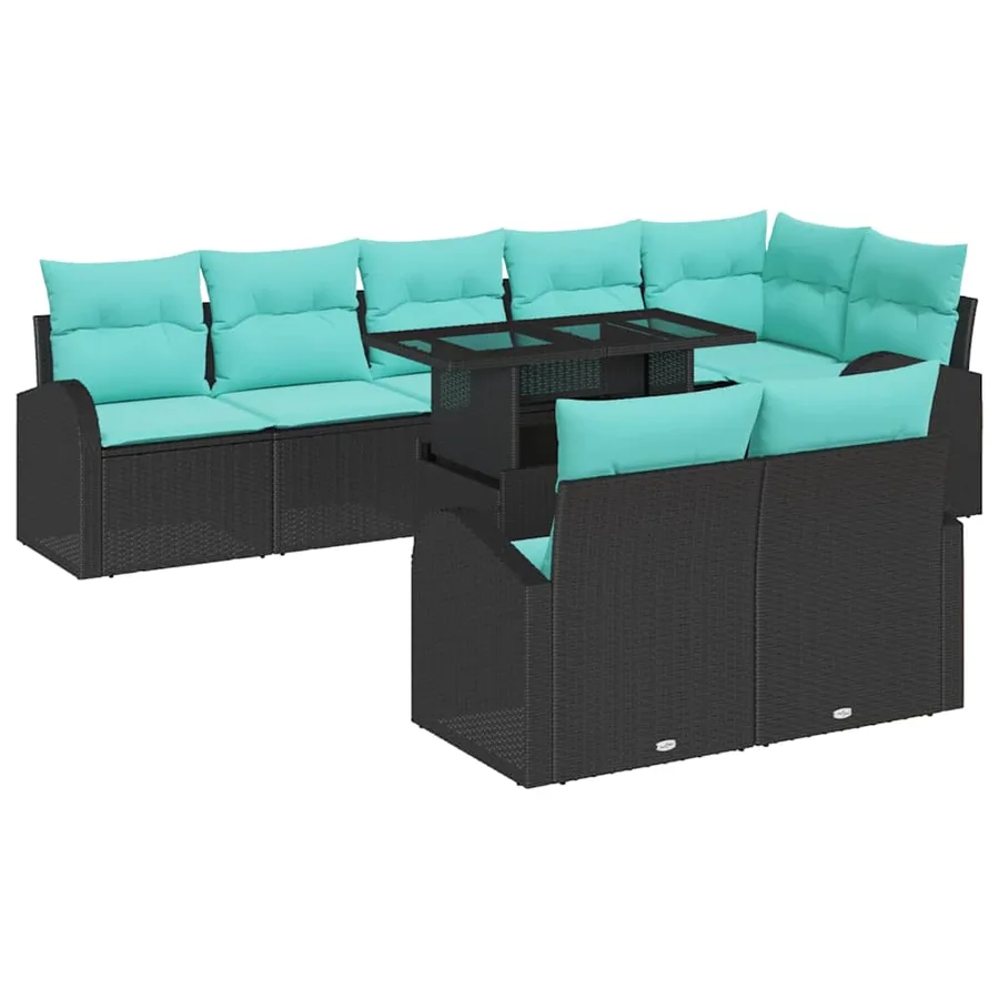 Ensemble de canapé de jardin 9 pcs Noir Poly rotin - 2