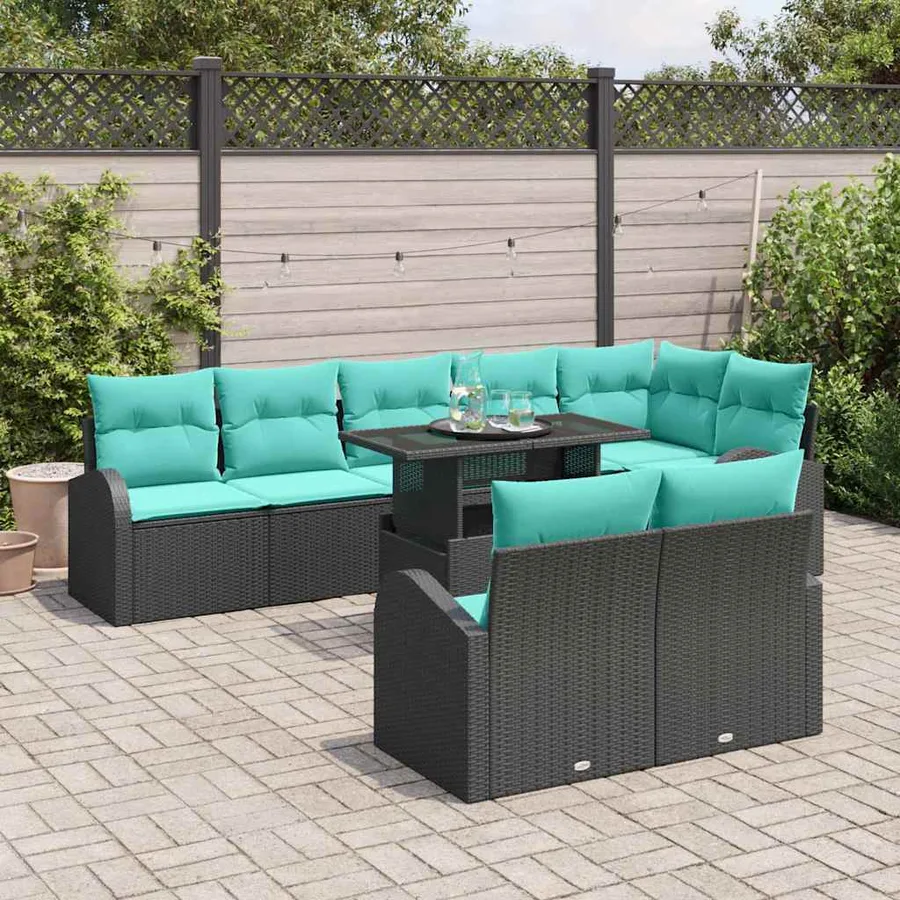 Ensemble de canapé de jardin 9 pcs Noir Poly rotin - 3