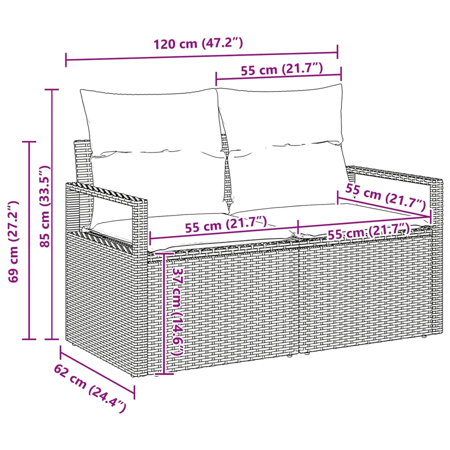 Ensemble de canapé de jardin 9 pcs Marron Poly rotin - 19