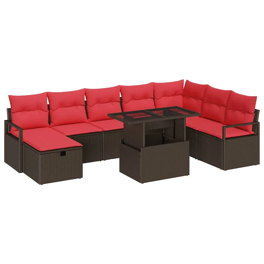 Ensemble de canapé de jardin 9 pcs Marron Poly rotin - 2