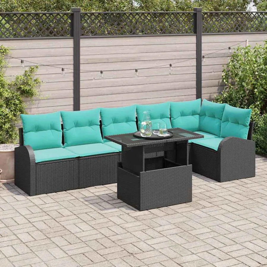 Ensemble de canapé de jardin avec coussin 7 pcs Noir Poly rotin