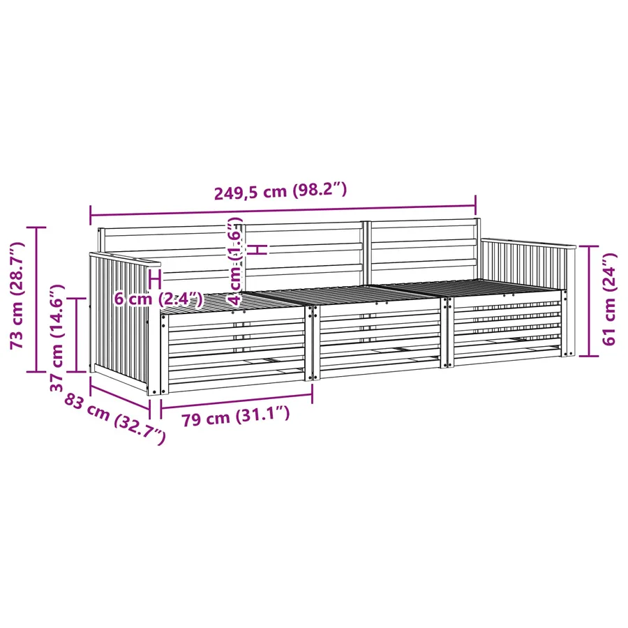 Ensemble de canapés d'extérieur 3 pc Blanc Bois d'Acacia Massif - 5