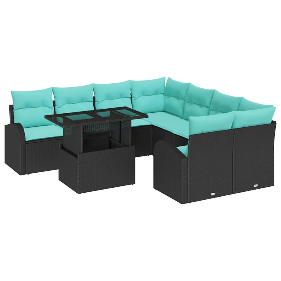 Ensemble de canapé de jardin 9 pcs Noir Poly Rattan - 2
