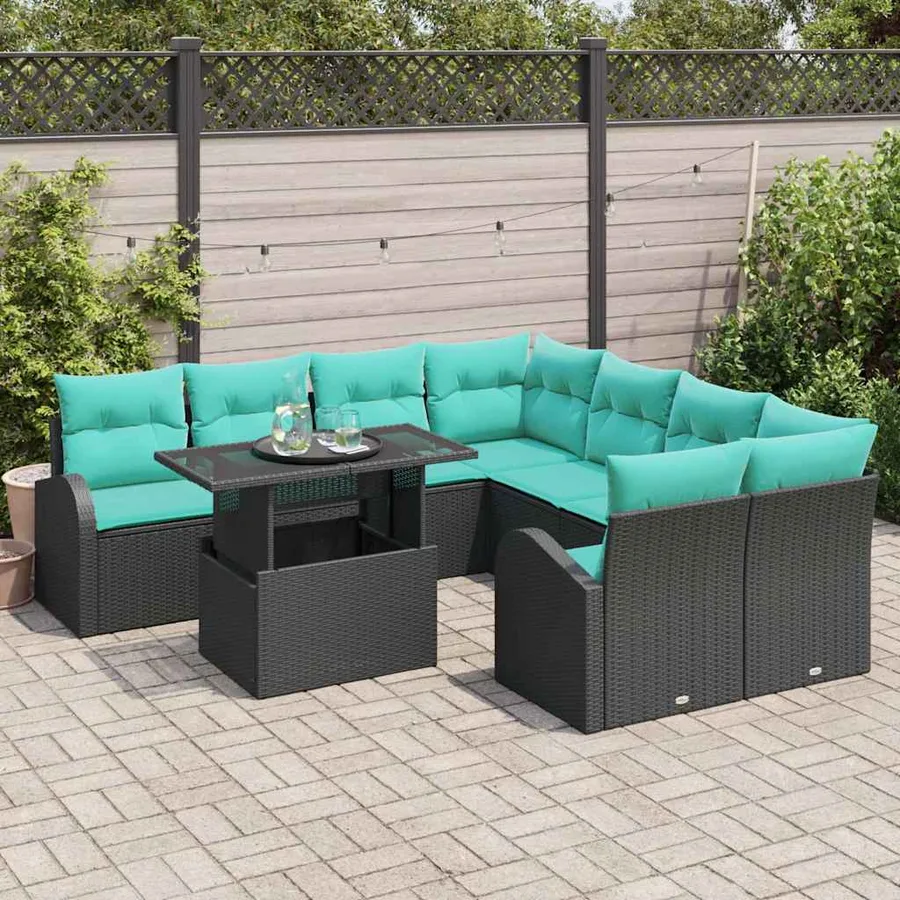 Ensemble de canapé de jardin 9 pcs Noir Poly Rattan - 3