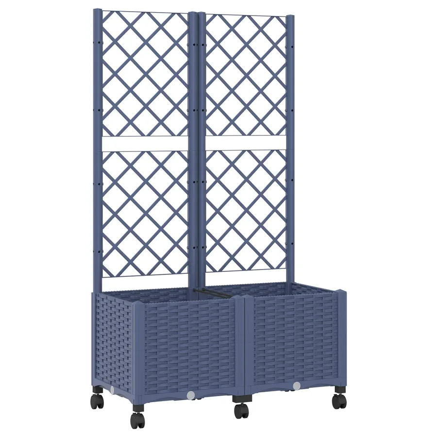 Bac de jardin avec treillis et roues Gris Bleu 80 x 40 x 146 cm - 2