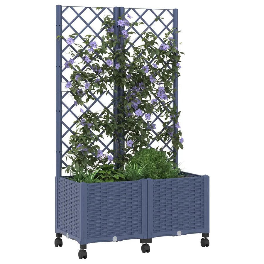 Bac de jardin avec treillis et roues Gris Bleu 80 x 40 x 146 cm - 3