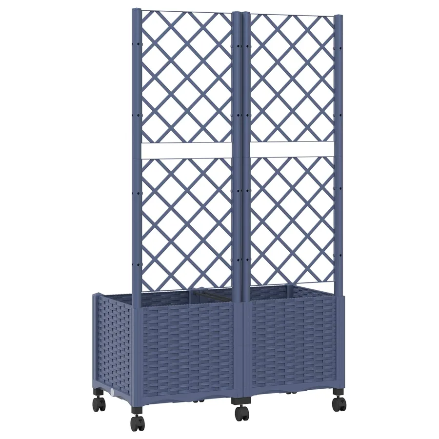 Bac de jardin avec treillis et roues Gris Bleu 80 x 40 x 146 cm - 5