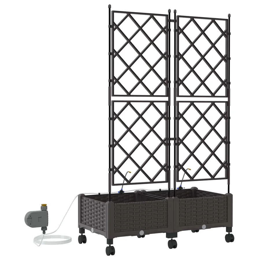 Porte-plante de jardin avec irrigation et roues 2 pc Marron PP - 4