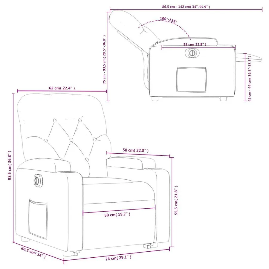 Fauteuil inclinable électrique rouge bordeaux tissu - 17