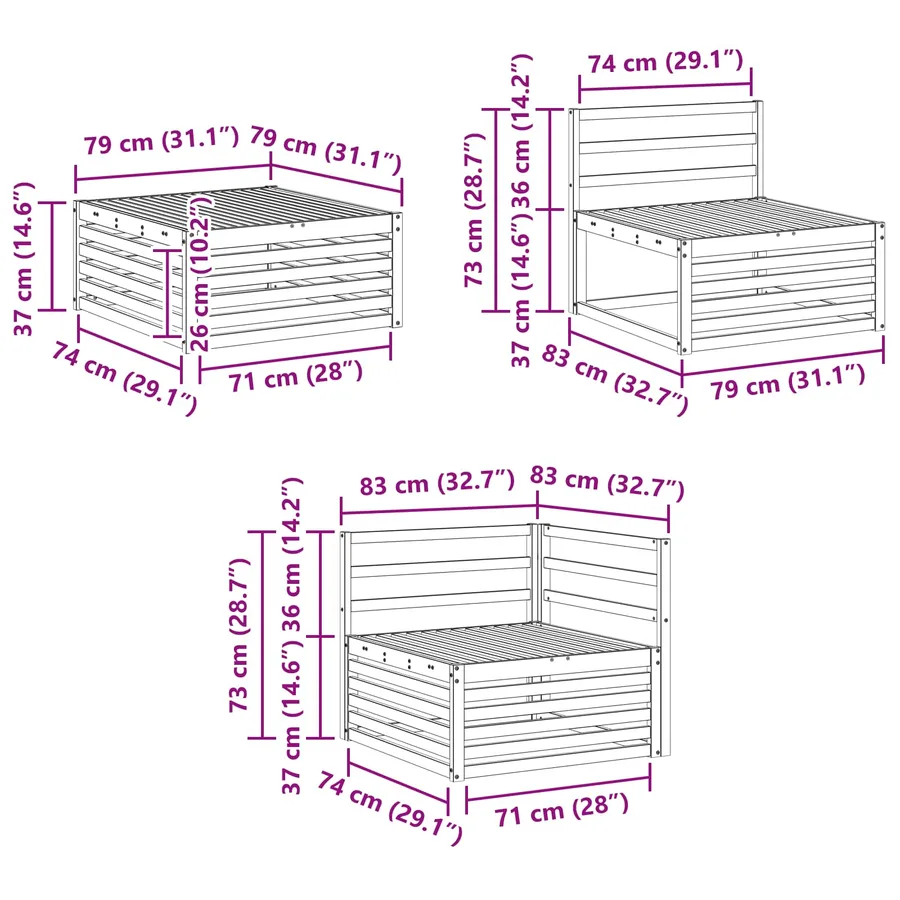 Ensemble de canapés d'extérieur 6 pc Blanc Bois d'Acacia Massif - 9