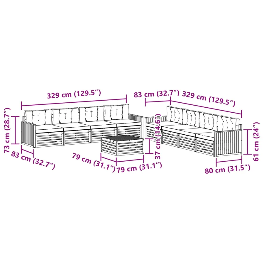 Ensemble de canapés d'extérieur 9 pc Blanc et Beige Polyester - 7