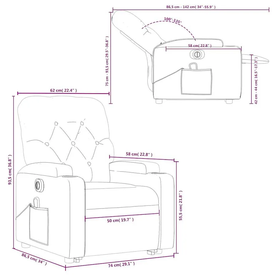 Fauteuil inclinable de massage électrique Rouge bordeaux Tissu - 17