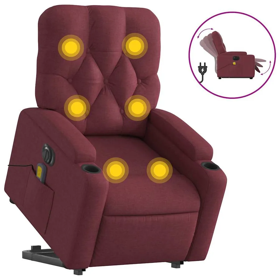 Fauteuil inclinable de massage électrique Rouge bordeaux Tissu - 2