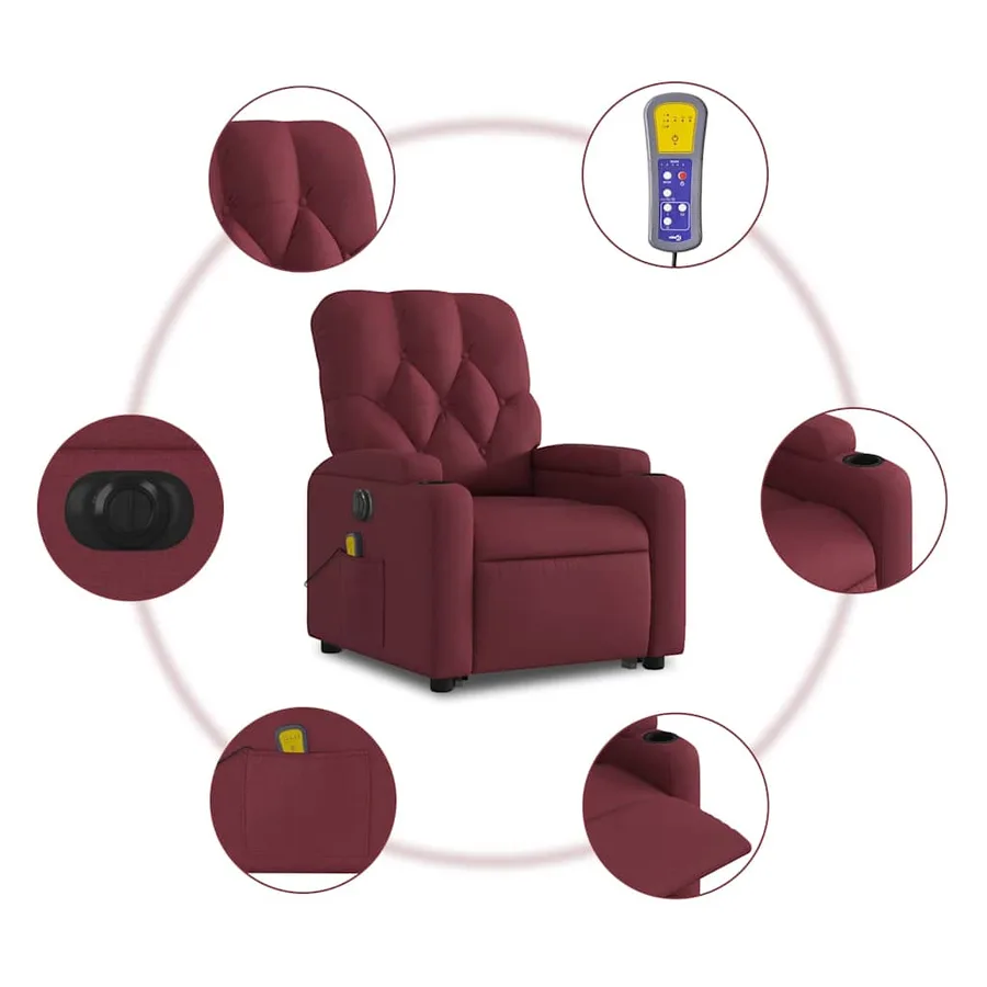 Fauteuil inclinable de massage électrique Rouge bordeaux Tissu - 8