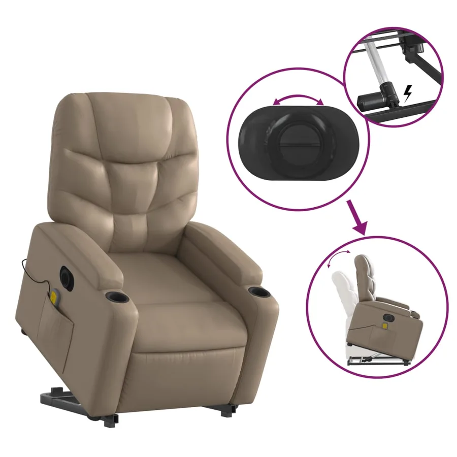 Fauteuil inclinable de massage électrique cappuccino similicuir - 11