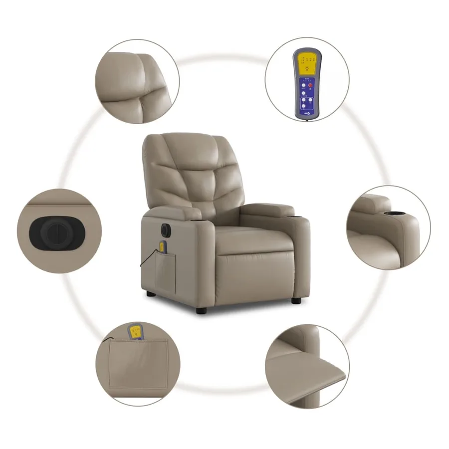 Fauteuil inclinable de massage électrique cappuccino similicuir - 8