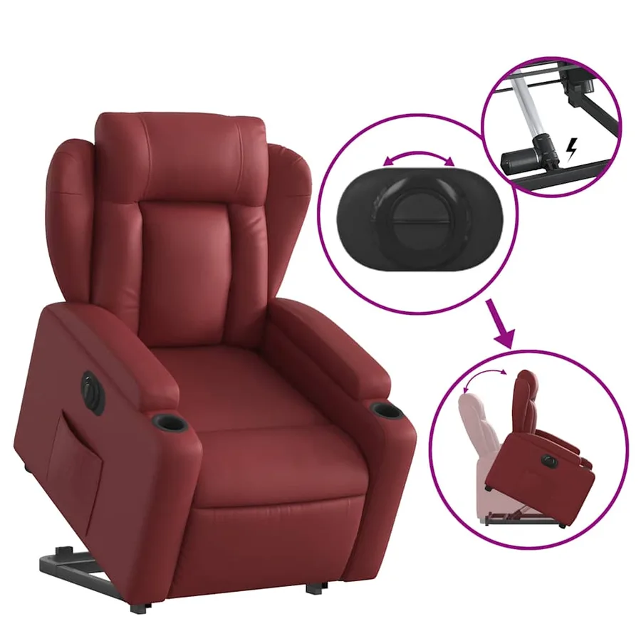 Fauteuil inclinable électrique rouge bordeaux similicuir - 11