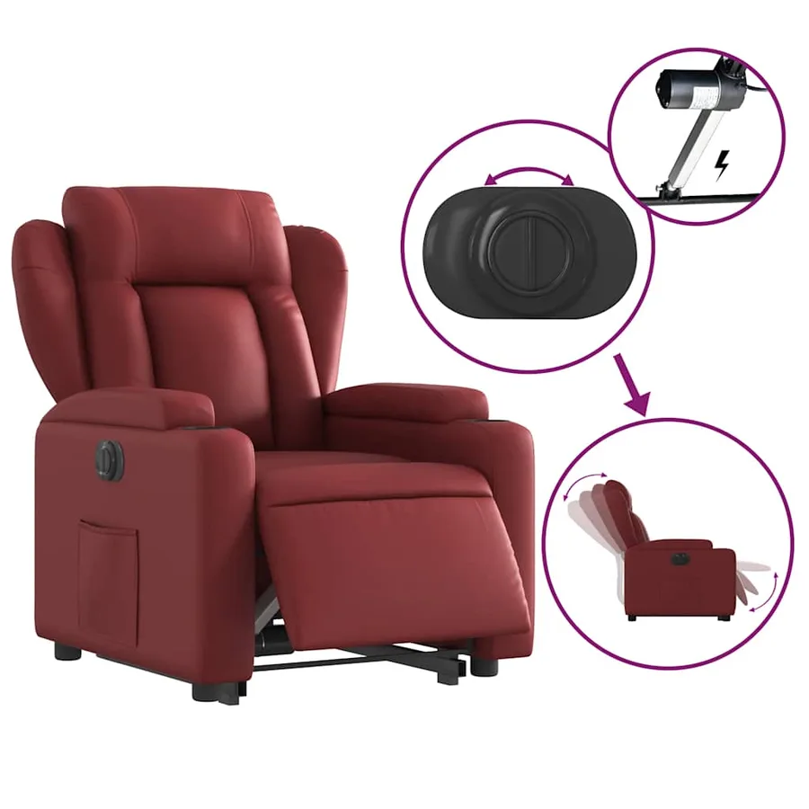 Fauteuil inclinable électrique rouge bordeaux similicuir - 6