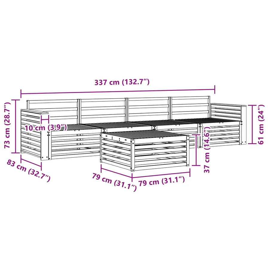 Ensemble de canapés d'extérieur 5 pc Blanc Bois d'Acacia Massif - 7