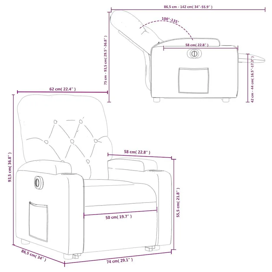Fauteuil inclinable électrique taupe tissu - 17