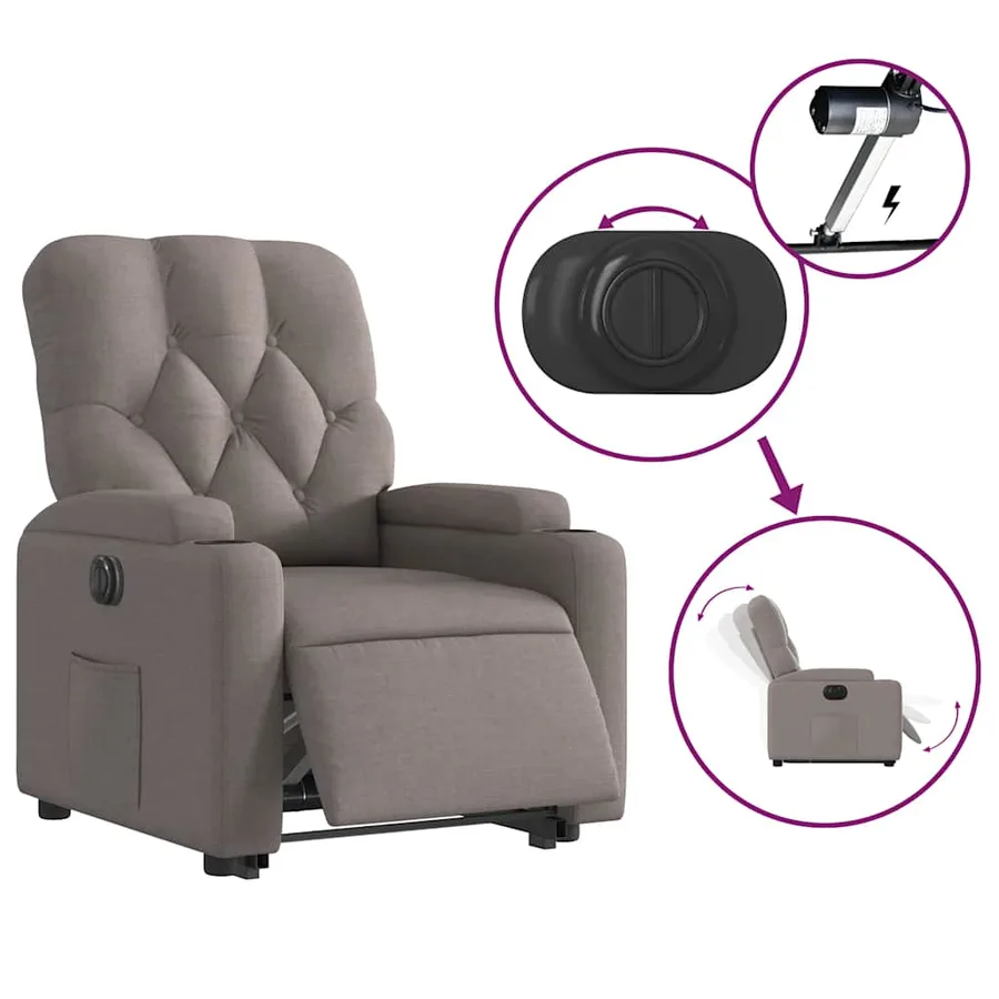 Fauteuil inclinable électrique taupe tissu - 6