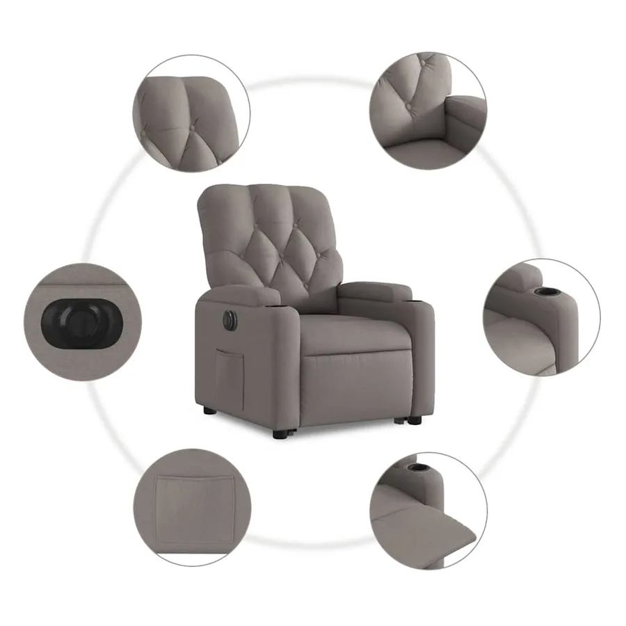 Fauteuil inclinable électrique taupe tissu - 8