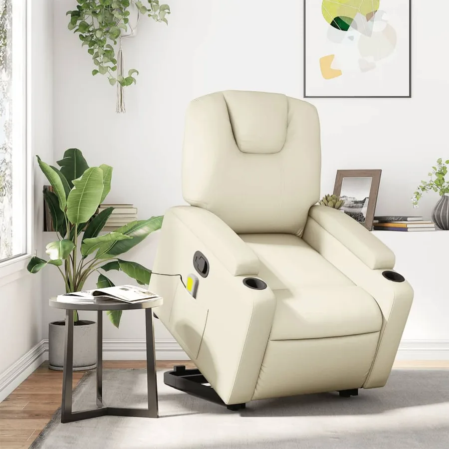 Fauteuil inclinable de massage Crème Similicuir - 15