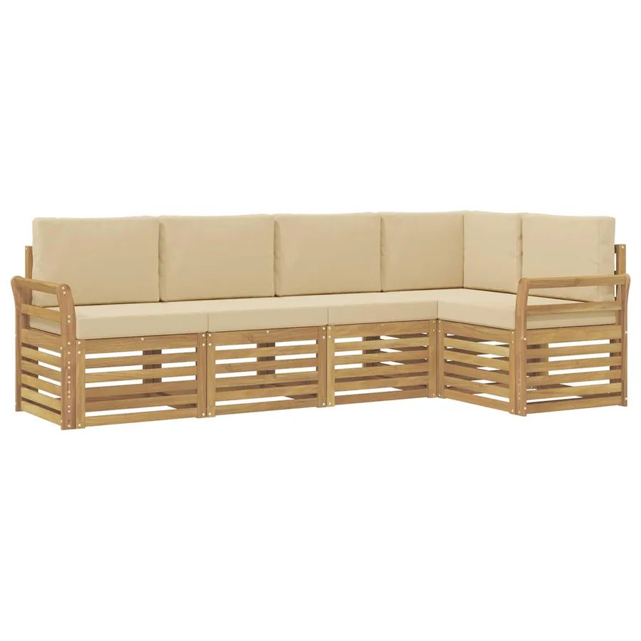 Ensemble de canapés d'extérieur 5 pcs Blanc et Beige - 2