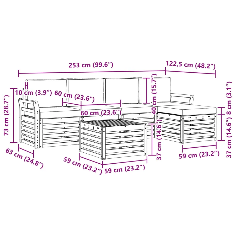 Ensemble de canapés d'extérieur 6 pcs Blanc et gris clair - 7